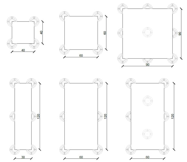 Espacement des plots sous les dalles illustration avec dimensions