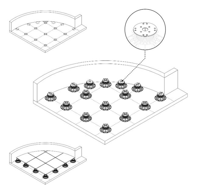 Schéma d'espacement des plots pour un arc sur terrasse