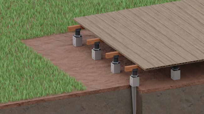 Plot réglable à vis avec supports pour terrasse en bois