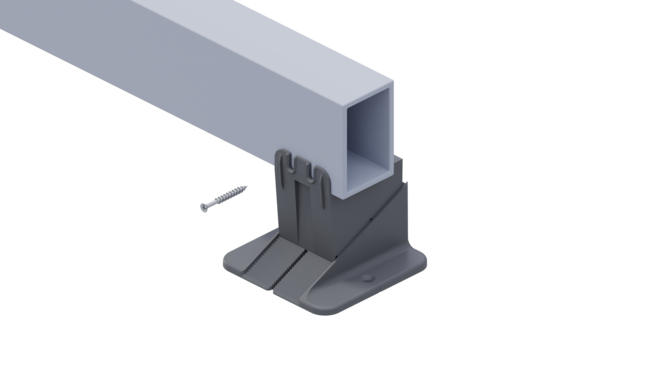 Profil de lambourde en aluminium monté sur plot de terrasse