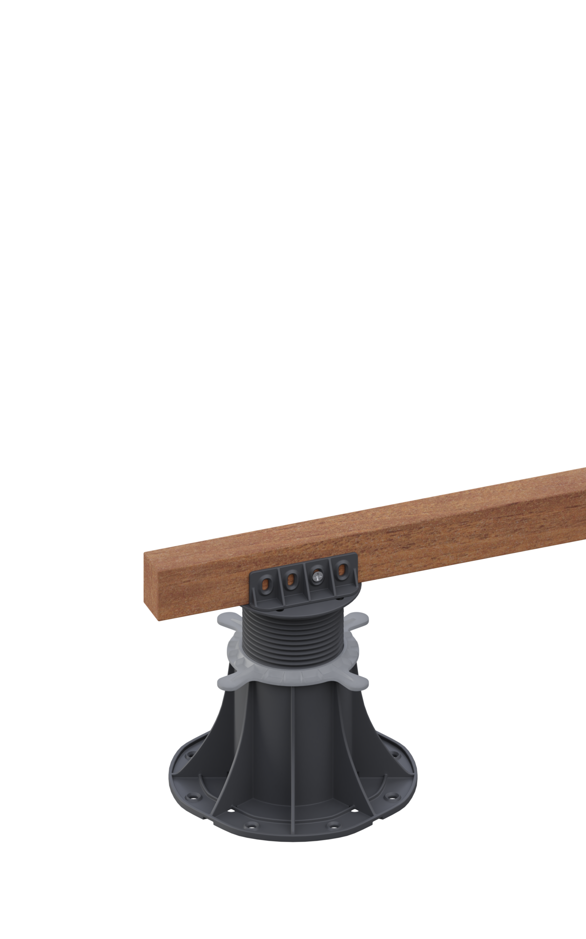 Plot réglable de terrasse Standard installé sous une lambourde en bois