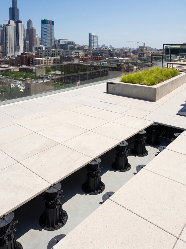 Terrasse Surélevée avec dalles en céramique sur plots réglables sur toit