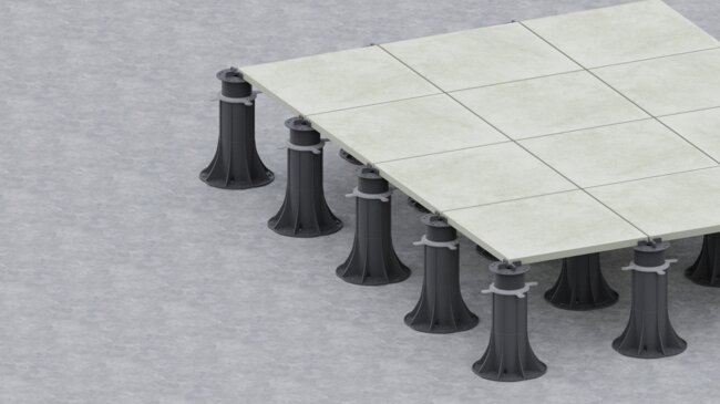 Visualisation de l'installation des dalles de terrasse sur plots réglables hauts