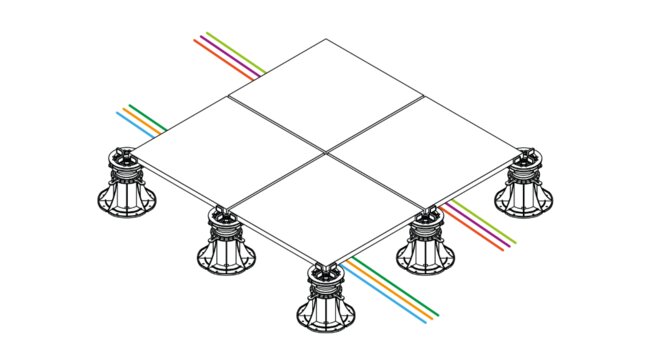 Schéma d'installation d'un plancher surélevé sur plots réglables
