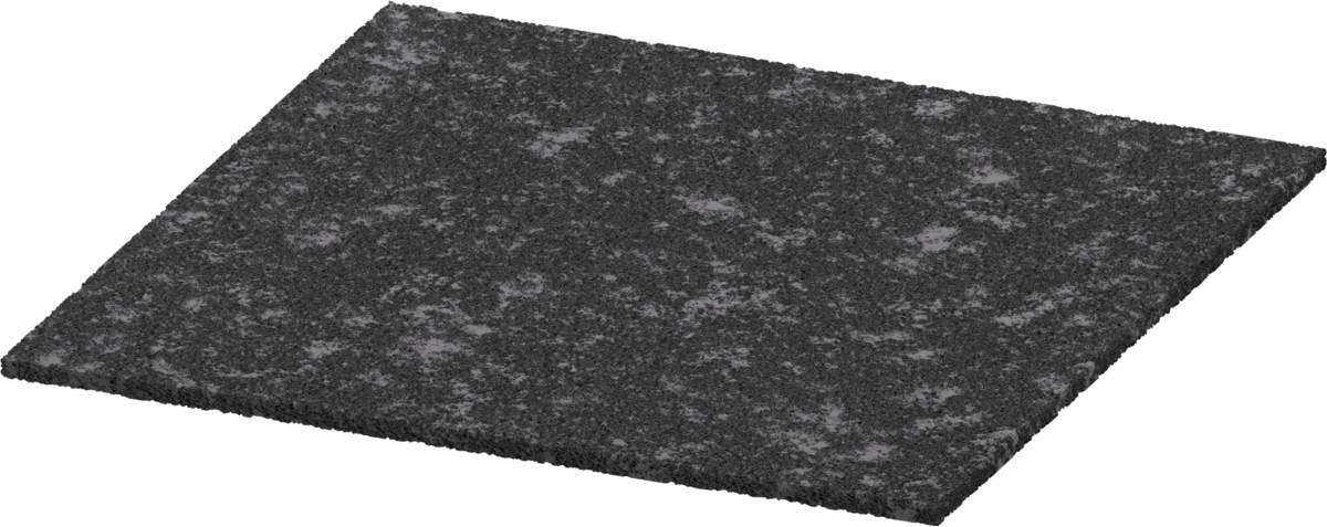 Cale en caoutchouc antivibration carrée pour plot réglable sur fond blanc.